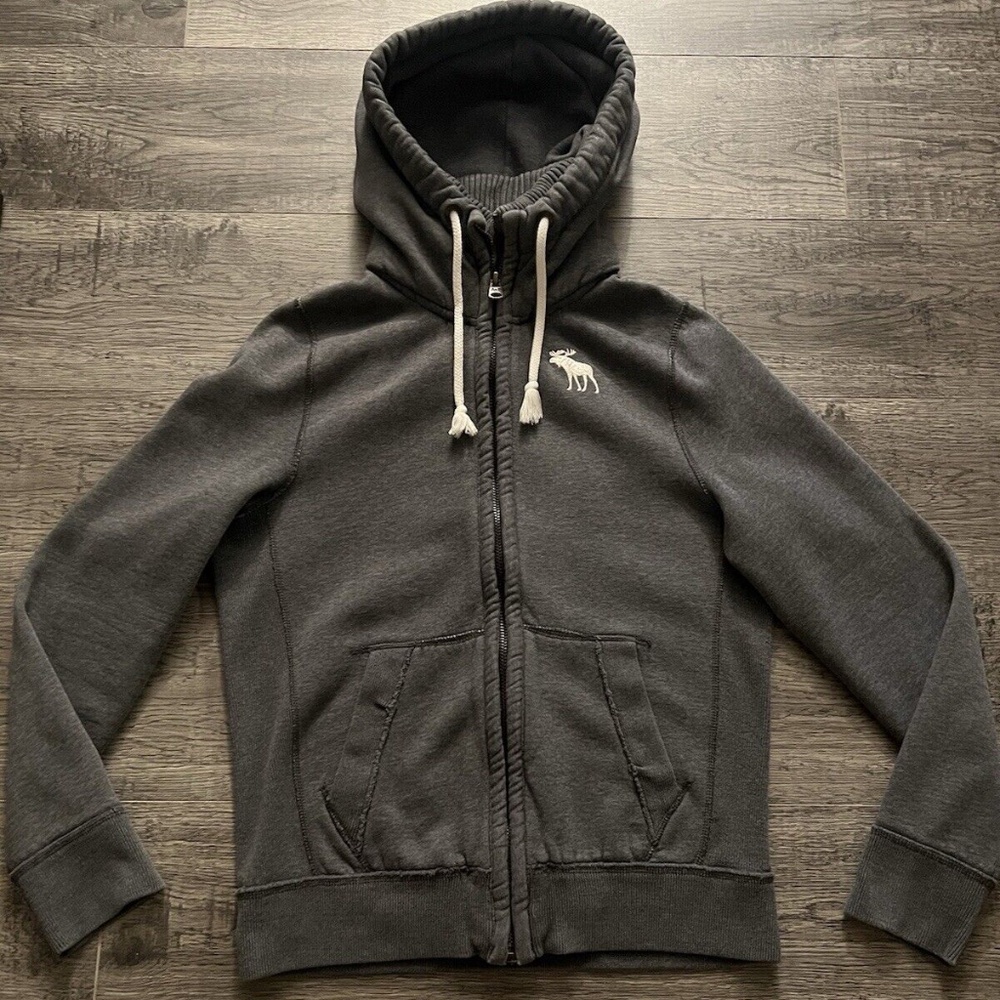 Abercrombie & Fitch Men's Muscle Fit Thick Double Zip Hoodie Jacket Gray M EUC